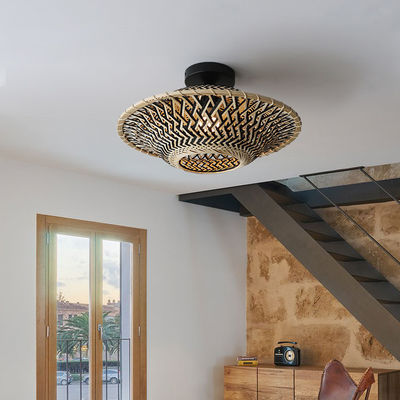 Lampe pendentive en bambou rond, lampe de plafond tissée pour l' éclairage intérieur