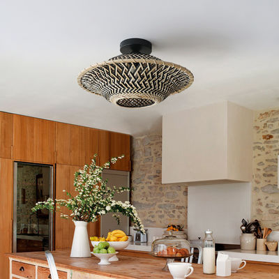 Lampe pendentive en bambou rond, lampe de plafond tissée pour l' éclairage intérieur