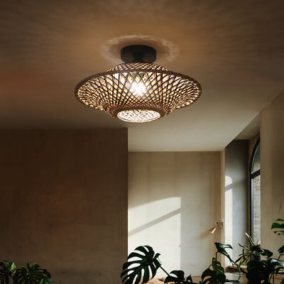Lampe pendentive en bambou rond, lampe de plafond tissée pour l' éclairage intérieur