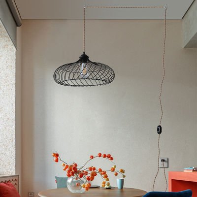 Lampe suspendue de style industriel en matériau de bambou avec prise et interrupteur