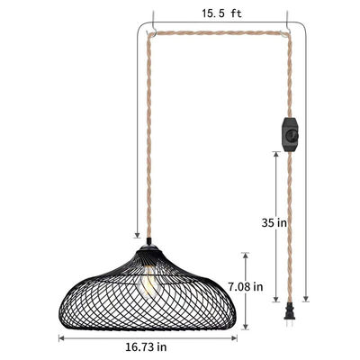 Lampe suspendue de style industriel en matériau de bambou avec prise et interrupteur