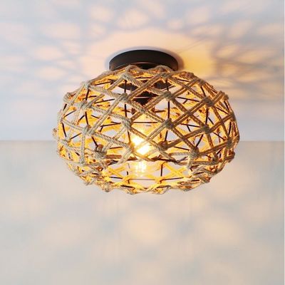 Lampe suspendue de balcon créative lampe de plafond rétro à corde de chanvre