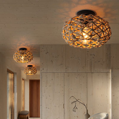 Lampe suspendue de balcon créative lampe de plafond rétro à corde de chanvre