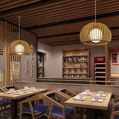 Chandelier en bois massif moderne, pendentif en rotin lumière pour le salon du restaurant