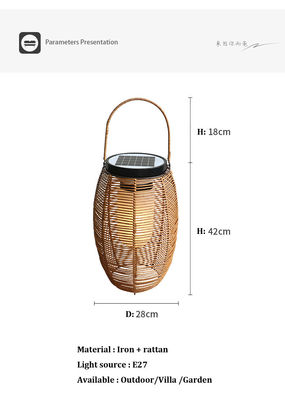 IP65 lampes solaires tissées en rotin, 3500K lampe de jardin en rotin alimentée par l' énergie solaire