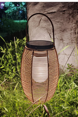 IP65 lampes solaires tissées en rotin, 3500K lampe de jardin en rotin alimentée par l' énergie solaire
