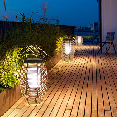 IP65 lampes solaires tissées en rotin, 3500K lampe de jardin en rotin alimentée par l' énergie solaire