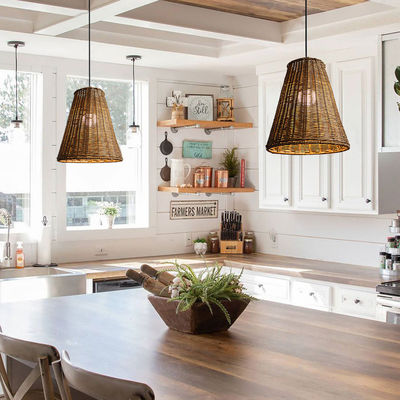 Lumière à pendentif en rotin rond moderne, lumière de plafond en rotin ombre 65lm / W OEM