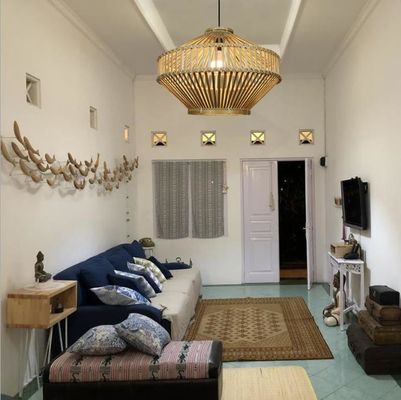 3500K rétro Bambou Lumière suspendue tissée Pour salon intérieur