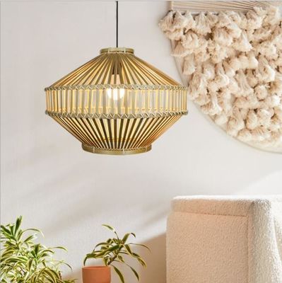 3500K rétro Bambou Lumière suspendue tissée Pour salon intérieur