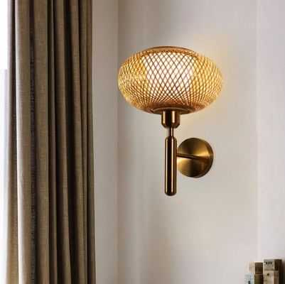 OEM lampes murales en rotin rond, lampe de bambou en rotin source de lumière LED