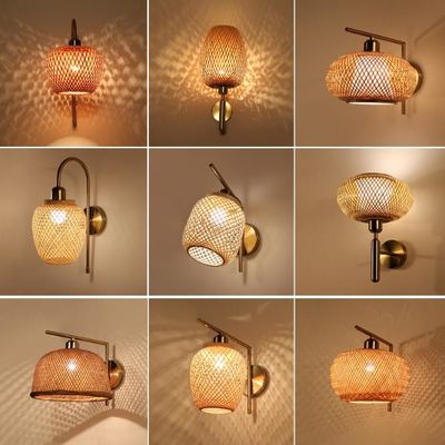 OEM lampes murales en rotin rond, lampe de bambou en rotin source de lumière LED