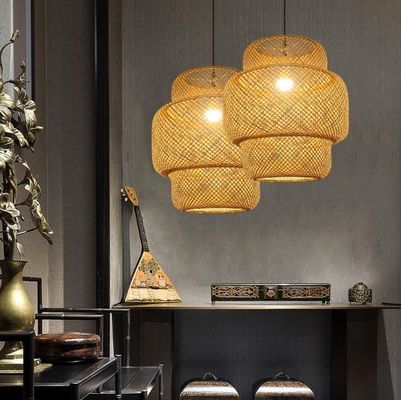 3500K Ronde Bambou Tissage LED Pendant Lumière, Ronde Rattan Lumière OEM ODM