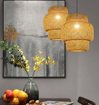 3500K Ronde Bambou Tissage LED Pendant Lumière, Ronde Rattan Lumière OEM ODM