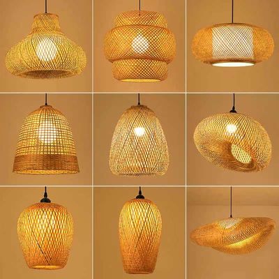 3500K Ronde Bambou Tissage LED Pendant Lumière, Ronde Rattan Lumière OEM ODM