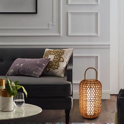 Lampe de sol en rotin étanche, lampe de terrasse en coton pour balcon extérieur
