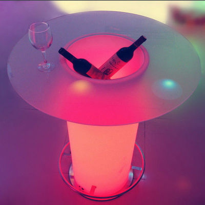 Table de cocktail haute vitre à LED, table de café éclairée avec seau de glace