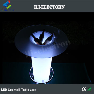 Table de cocktail haute vitre à LED, table de café éclairée avec seau de glace