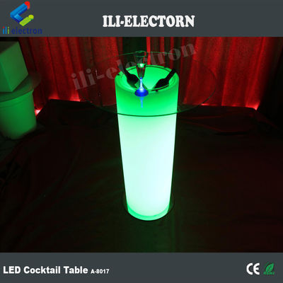 Table de cocktail haute vitre à LED, table de café éclairée avec seau de glace