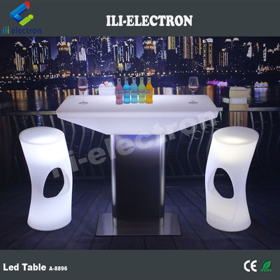 Table à manger LED en plastique carré à changement de couleur extérieur et intérieur