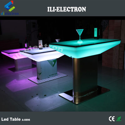 Table à manger LED en plastique carré à changement de couleur extérieur et intérieur