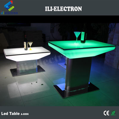 Table à manger LED en plastique carré à changement de couleur extérieur et intérieur