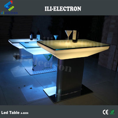 Table à manger LED en plastique carré à changement de couleur extérieur et intérieur