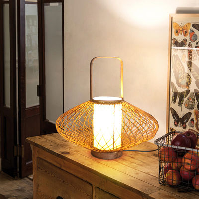 3500K Lampe de table en rotin blanc chaud en bambou Pour le contrôle du commutateur de chambre