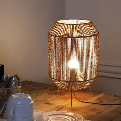Lampe de table en rotin, faite à la main, lampe de table Wabi Sabi.