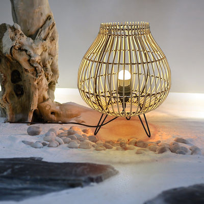 Lampe de chevet de chambre à coucher de style chinois lampe d'ambiance de salle de thé lampe de table en bambou en rotin