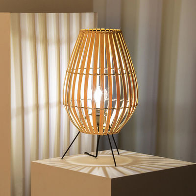 Lampe de chevet de chambre à coucher de style chinois lampe d'ambiance de salle de thé lampe de table en bambou en rotin