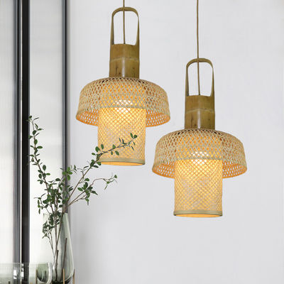 Chandelier en bambou chinois suspendu Lanternes lampes Bambou tissé