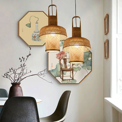Chandelier en bambou chinois suspendu Lanternes lampes Bambou tissé