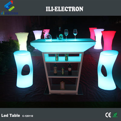 Table à cocktails en PE en plastique LED avec des modes d'éclairage à stroboscope et alimenté par une batterie au lithium rechargeable