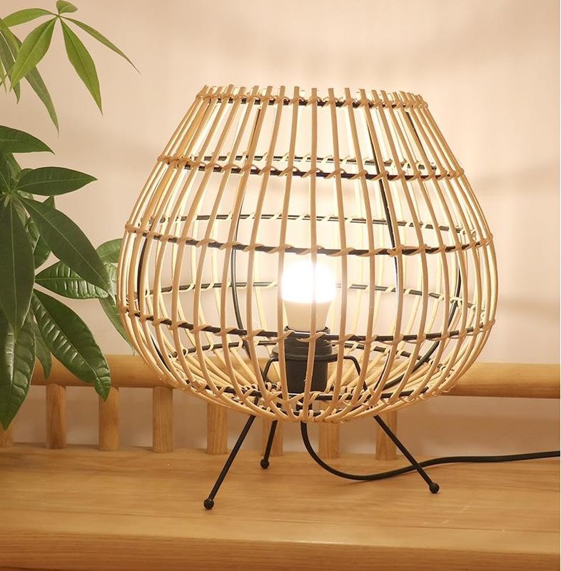 Lampe de table de bambou de rotin de couleur naturelle Pour l'atmosphère du lit de la chambre à coucher