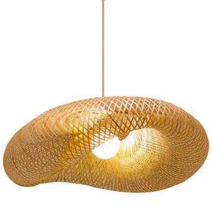 Pendentif de lustre en bambou en rotin Tissage à la main léger Style rustique avec hauteur réglable pour une utilisation en intérieur