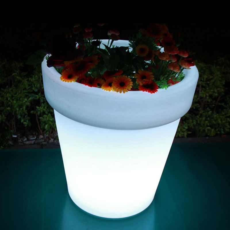 Planteur de lumière LED rechargeable, Planteurs éclairés en plein air Ronde changeant de couleur