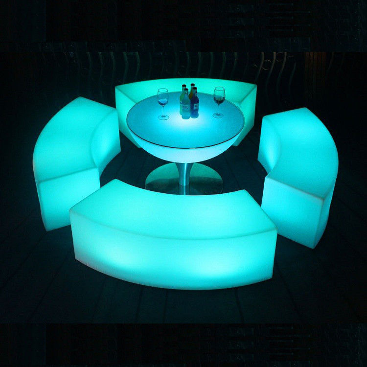 Meubles à LED rechargeables à changement de couleur avec banquette courbe