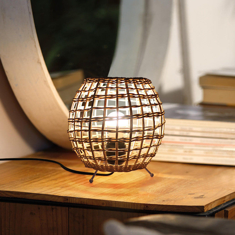 petite lampe de table à billes créative en rotin Art rotin tissu chambre à coucher lampe de table décorative